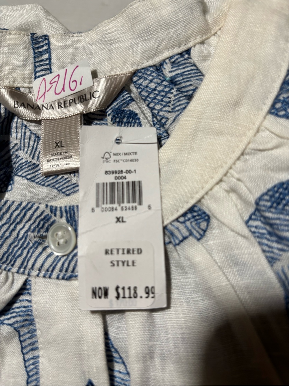Banana Republic White Blouse with Blue Leaf Print - Picture 11 of 11